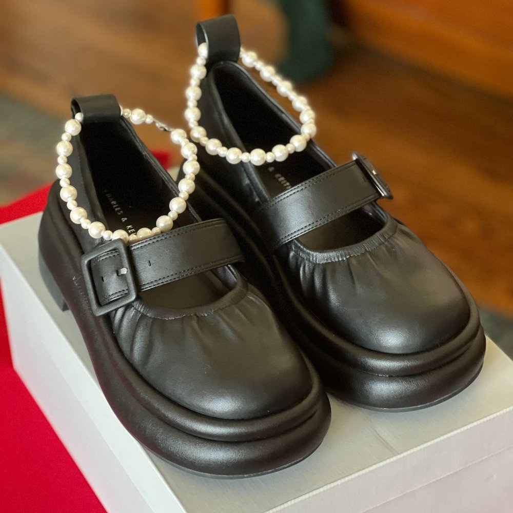 Charles & Keith Black Flats with Pearl Detail
